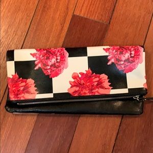 Checker flora fold over clutch - genuine leather